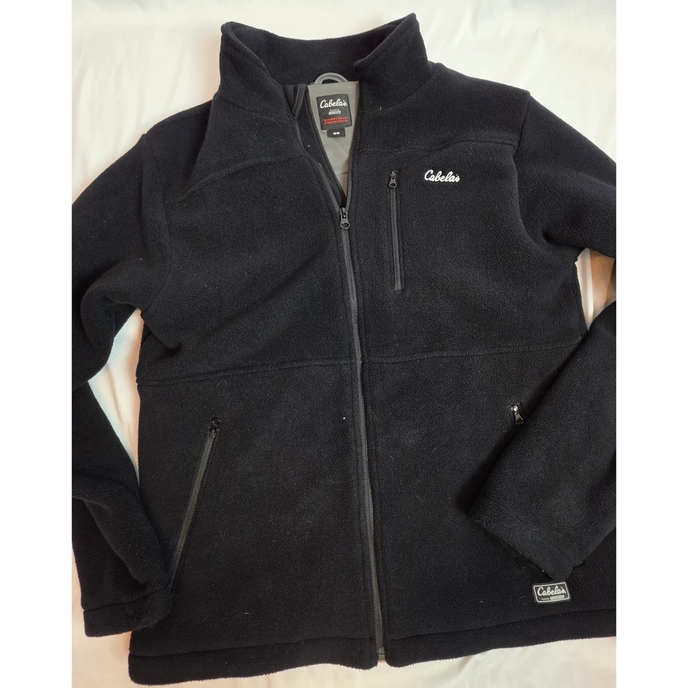 Cabelas Womens Black Thermal Fleece Full Zip Heavyweight Jacket Size M Pocket